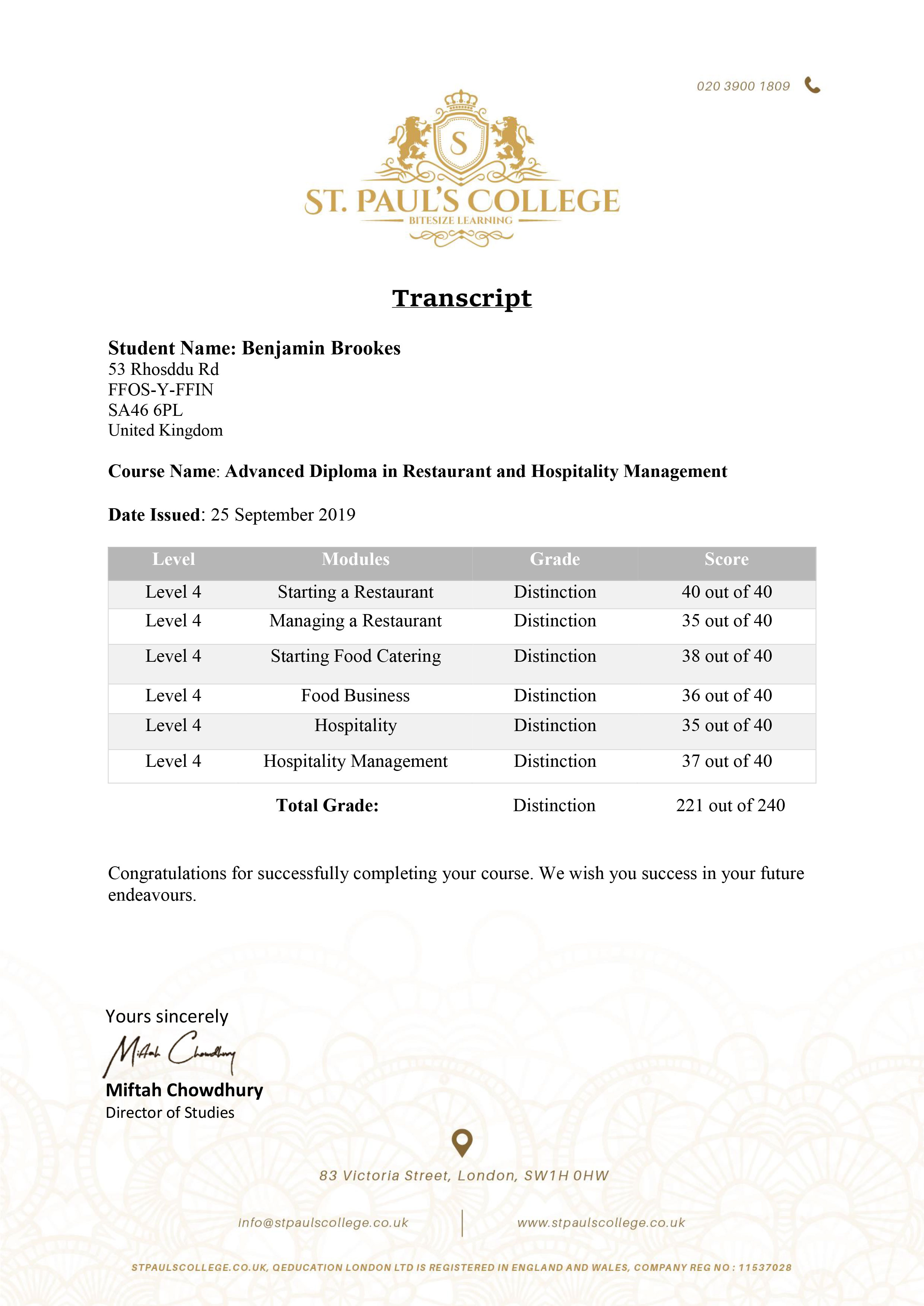 St-Paul's-College-Transcript | St. Pauls College